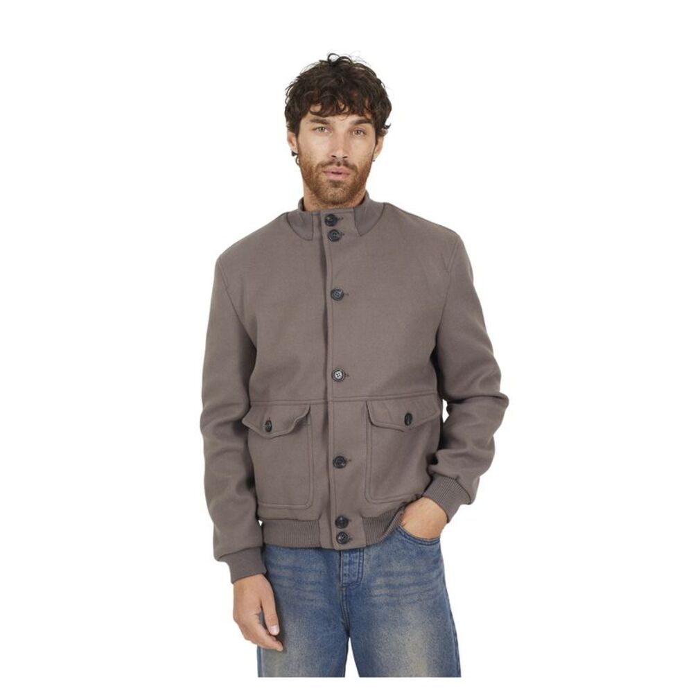Brave Soul Mens Maison Faux Wool Funnel Neck Bomber Jacket / Taupe